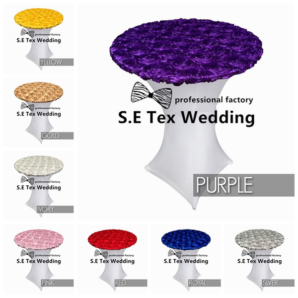 Nice Looking Top With Satin Rosette Lycra Spandex Cocktail Table Cover \ Wedding Table Cloth Free Shipping