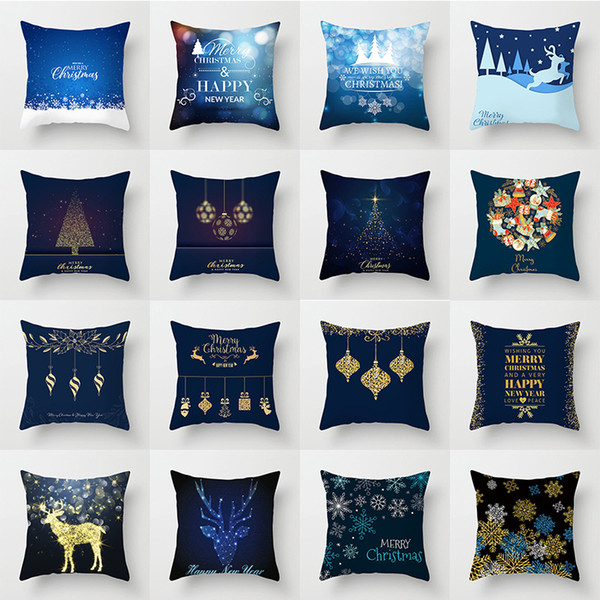 20 TYPE Creative Christmas Pattern Bed Cushion Cover Single Double Side Printing Car Pillowcase Peach Skin Sofa Pillow Case Covers 45*45cm