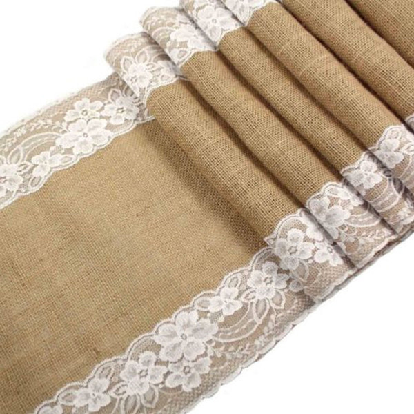 275cmx30cm Vintage Natural Burlap Jute Linen Table Runner Lace Cloth For Dinning Room Restaurant Table Gadget Home Decor