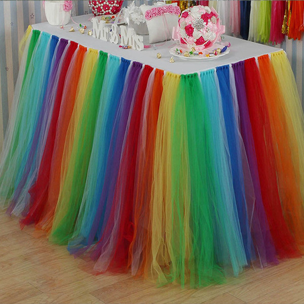 Rainbow Lace Table Skirt Tableware For Wedding Party Birthday Decor Table Cover Home Xmas Textiles Decorations HH7-1506