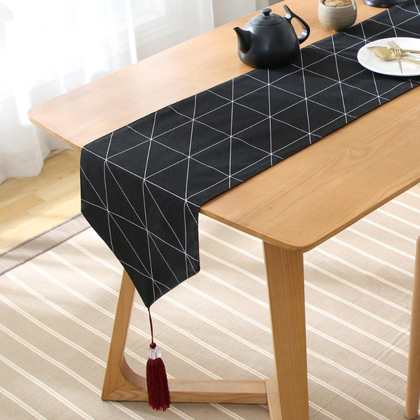 simple pastoral black grid table runner table coffee mat TV cabinet dust pad home decoration geometric bed runner