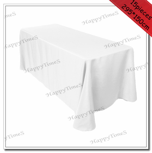 Wholesale-15pcs/lot 295*150cm Rectangular Polyester Wedding Table Cloth In White Color Banquet&Party Favor Table Cover