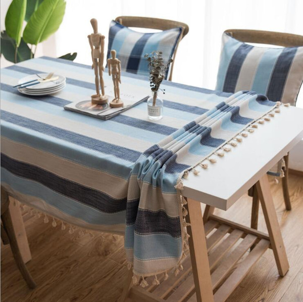 Mediterranean Style Linen Artistic Tablecloth With Tassel Waterproof Oilproof Thick Rectangular Wedding Dining Table Cover Tea Table Cloth