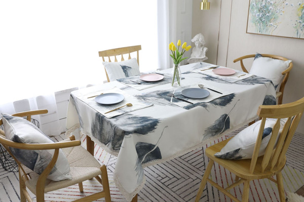 European Style Table Cloth Newly Feather Designed in Striped Printed Water Proof Suraface Table Cloths for Home Decor Free Shipping