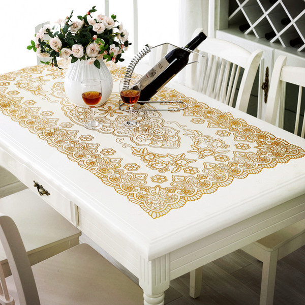 Embroidered Lace Small Coffee Table Tablecloth Rectangular Gold Sequin PVC Table Cloth Oil-proof Table Cloth Eco-friendly Placemat 0182