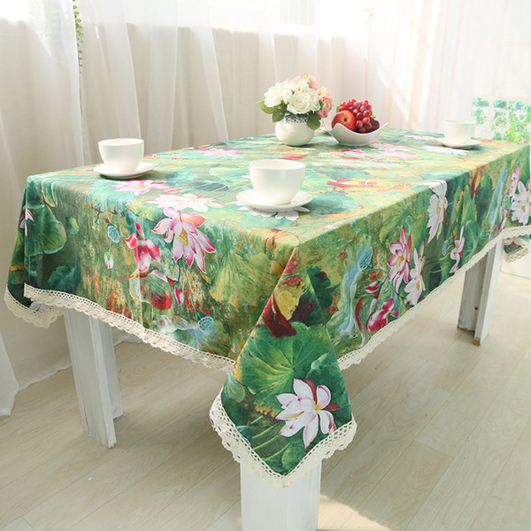 Handmade Green Louts Cotton Linen Tablecloth New Home Kitchen Decor Dinner Table Top Cover Wedding Party Table Runner