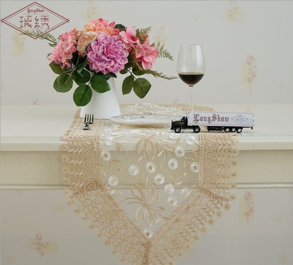 Handmade embroidery lace tablecloth Fabric art fresh Sunflower design Long embroidered tablecloth cover European style Table Runner