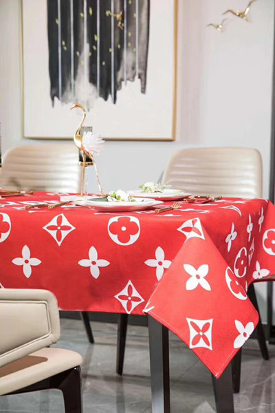 Fashionable Red Ramie/ Cotton Blend Waterproof Table Cloth L Letter Tablecloth For Table Decorative Hot Sale 140*140cm - 140*200cm Rectangle