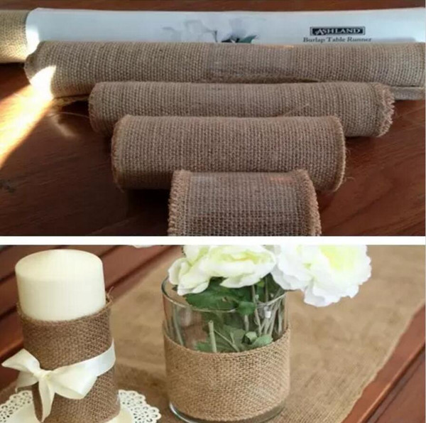 Hessian Burlap Ribbon Table Runner 10M Roll Rustic Natural Wedding dinning cover chair decor burlap table runner of home banquet