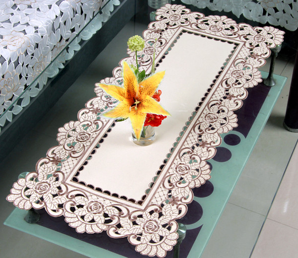 light grey Elegant Embroidery Table Runner Pastoral Fabric tablecloth, Luxury Table mat Cover for decoration