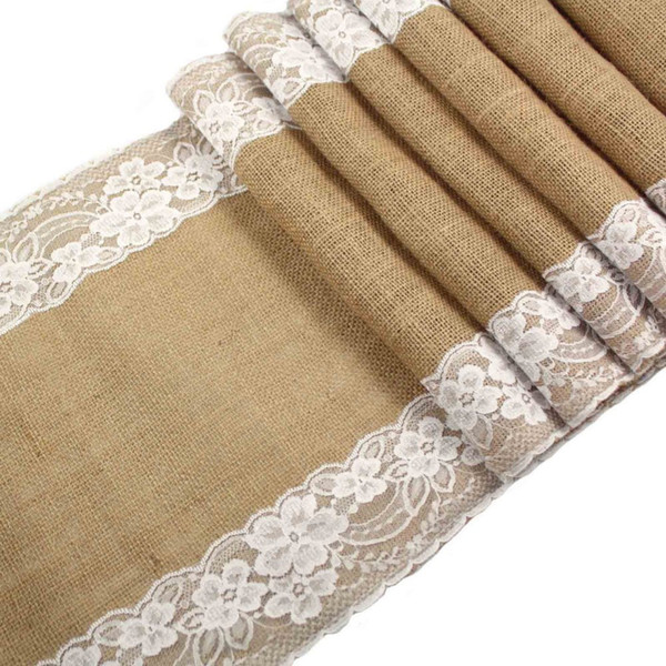 Hessian Burlap and Lace Table Runners Wedding Decoration Modern Jute Lace Table Runners Vintage Tablecloth Home Textile 30x275cm