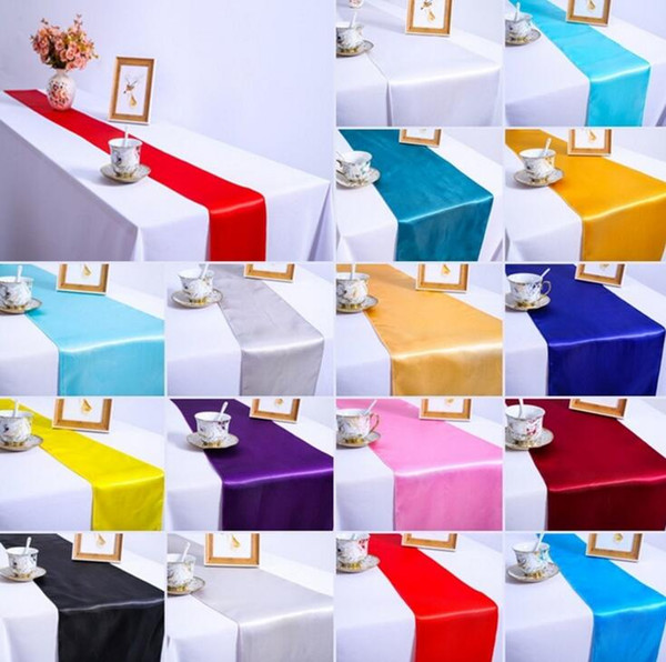 Table Runner Satin Table Runners for Party Wedding 12X108 inch Satin Ribbon Cloth Table Runner Flag of Wedding Banquet Decoration DHL