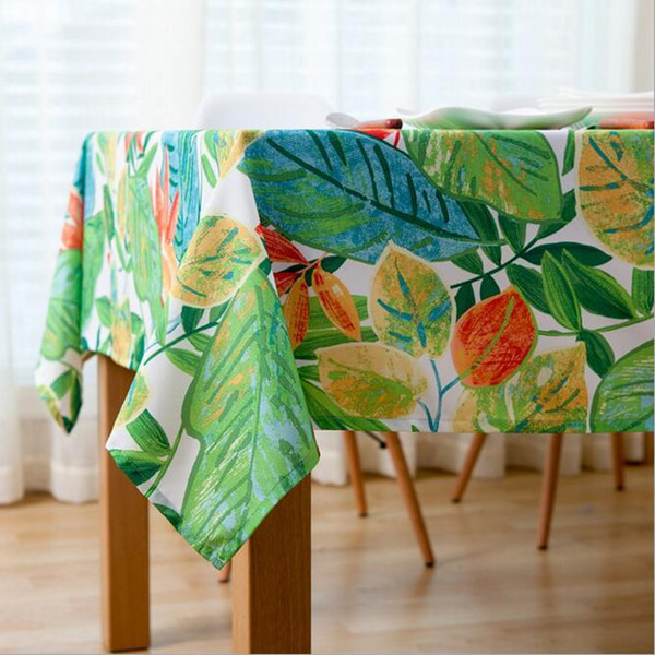 Free Shipping Colorful Leaves Waterproof Tablecloth Cotton And Linen Dinner Table Cloth Art Home Decoration Graffiti Table Cover