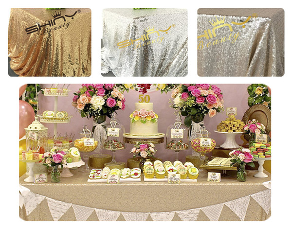 Free Shipping 125x180cm Champagne/Gold/Silver Embroidery Mesh Sequin Tablecloth Sequin Table Overlay for Wedding/Party Decora