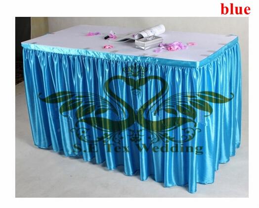 Sky Blue Color Satin Table Skirt Wedding Table Cloth Skirting Free Shipping