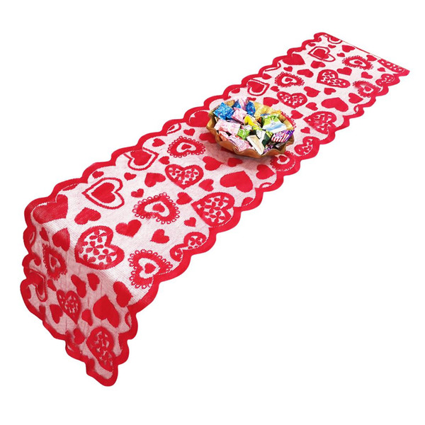 New 33x183cm Heart Pattern Lace Table Runners Valentine's Day Red Love Table Flag Heart Shaped Tablecloth Home & Living Decor