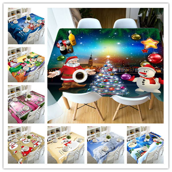 Merry Christmas Rectangular Tablecloth Kitchen Dining Waterproof Table Covers home Ornaments Decorations Cartoon Xmas Santa table cloth new