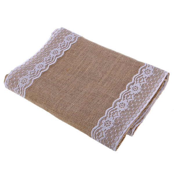 Rustic Burlap Lace Hessian Table Runner Natural Jute Wedding Festival Decoration