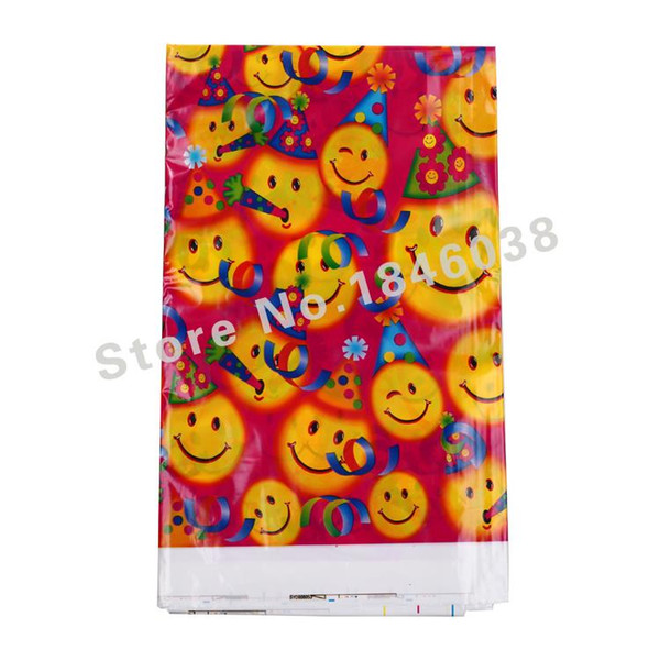 Wholesale-1pcs Lovely 220*132cm disposable Birthday tablecloths Smlie kids happy birthday party plastic tablecover supplies