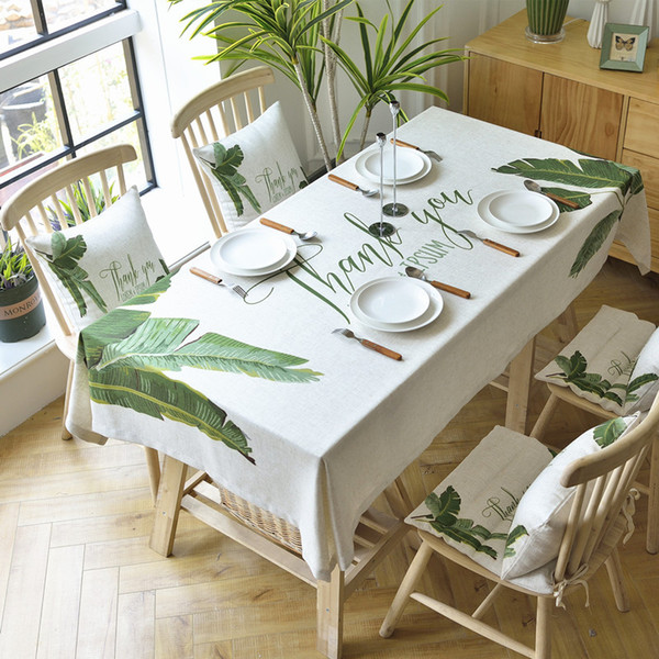 Green Leaf Rectangle Table Cloth Tropical Leaves Cotton Linen Wipe Print Decorative Oil-proof/Waterproof Stain-resistant Clean Table Cover