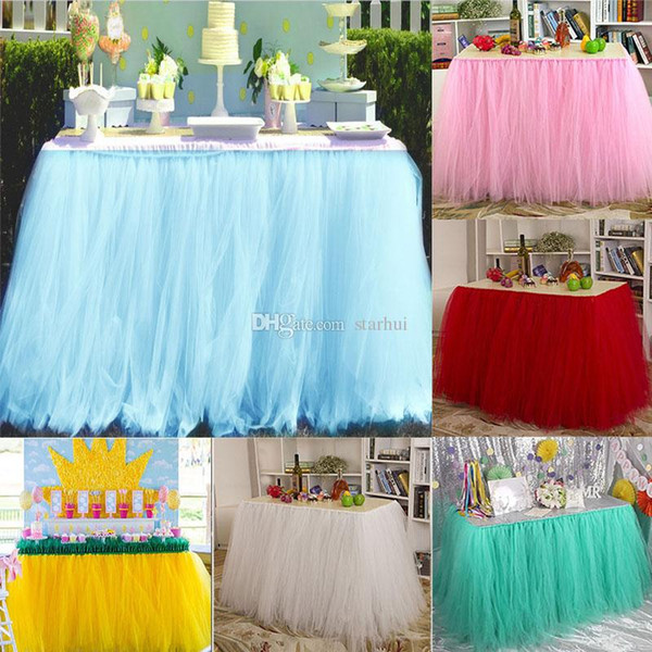 Pink Tulle Tutu Table Skirt Tableware For Wedding Party Birthday Decor Lace Table Cover Home Textiles Decorations DIY WX9-869