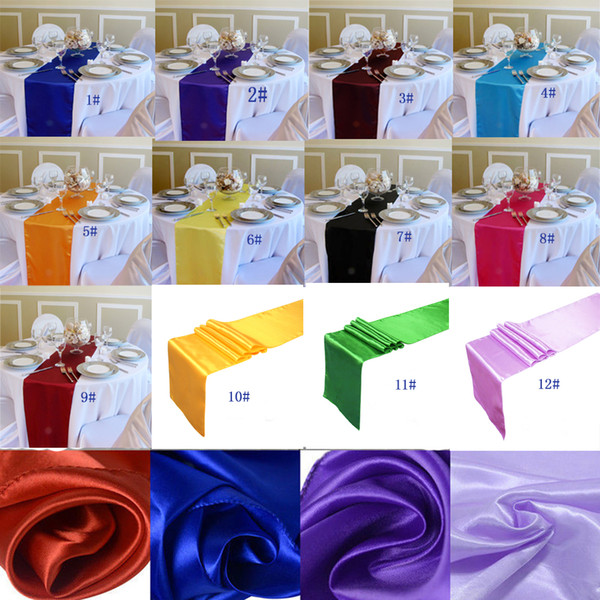 10PC Table Runner Satin Table Runners for Wedding 12X108 inch Satin Ribbon Cloth Table Runner Flag of Wedding Banquet Decors