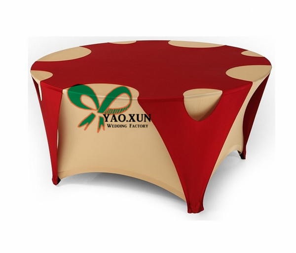 Gold And Red Color Round Lycra Spandex Table Cover \ Table Cloth For Wedding Decoration