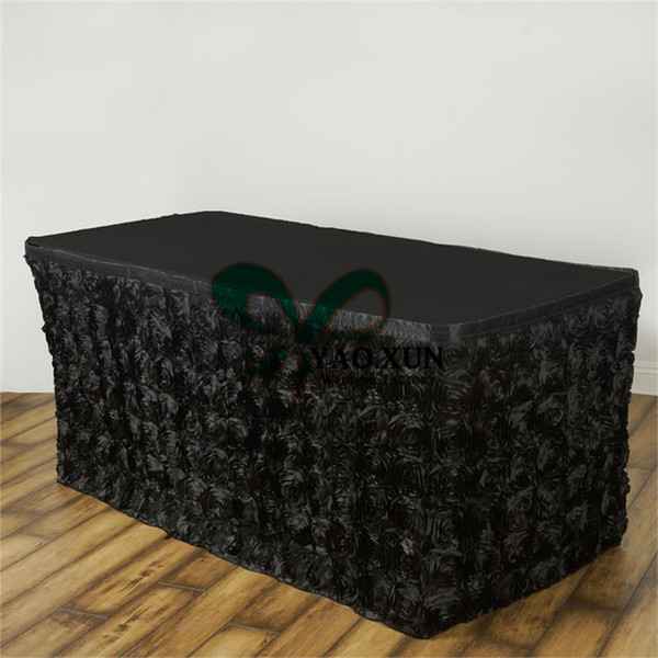 New Design Satin Rosette Table Skirt \ Cheap Price Table Cloth Skirting Free Shipping