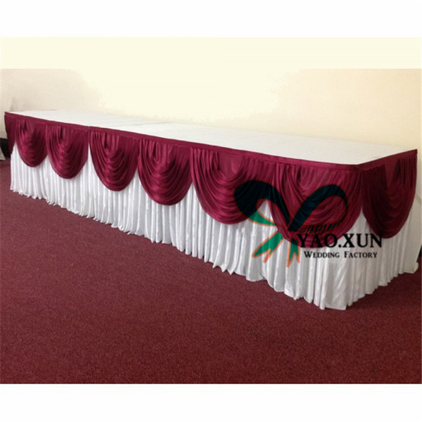 100% Ice Silk Table Skirt With Swag Drape For Wedding Decoration Free Shipping