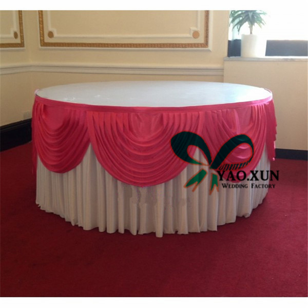 Hot Sale Round White Color Ice Silk Table Skirt With Swags For Wedding Decoration