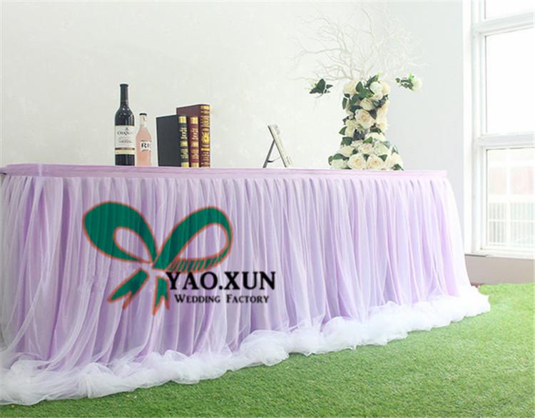 Wholesale Price Ice Silk Table Skirt With Organza Swag Drape Decoration \ Cheap Wedding Table Skirting