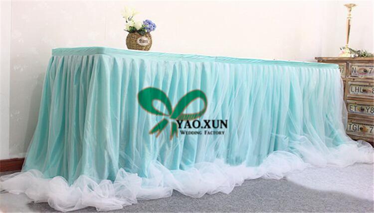 Ice Silk Table Skirt With Organza Swag Drape Decoration \ Cheap Wedding Table Skirting