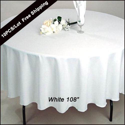 10PC/Pack 108 inch Round Wedding Table Cloth 100% Polyester Seamless White Cheap Tablecloths Fitted Home Table Cloth for Wedding Event Decor