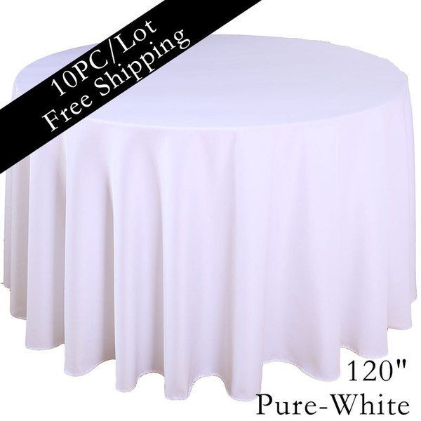 10PC/Lot 120inch White Round Wedding Tablecloth Polyester Seamless Round Table Cloth for Wedding Marriage Easter Festival Party Table Cloth