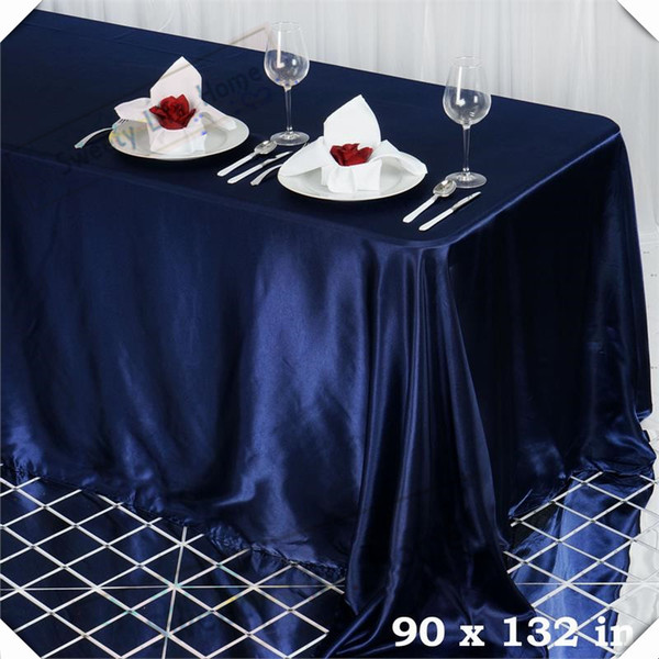 Free shipping 10pcs 90inch*132inch Rectangle satin table cloths Navy blue table spread for wedding and hotel party event