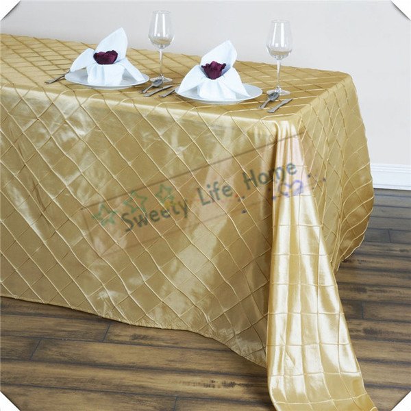 145cm*305cm Free shipping 10pcs Gold Pintuck Taffeta table cloths lattice Rectangle table covers for wedding banquet event