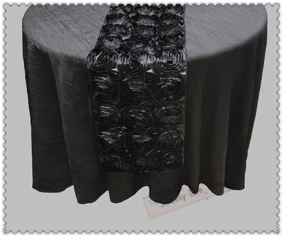 Black color runners Free shipping Hot Sale Rose Embroidery Table Runner Rosette Satin Table runner for Wedding Events