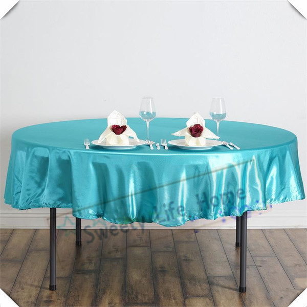 Colorful free shipping Turquoise 182cm satin tablecloths Round table Covers polyester table spread for Wedding Event Party Hotel Decoration