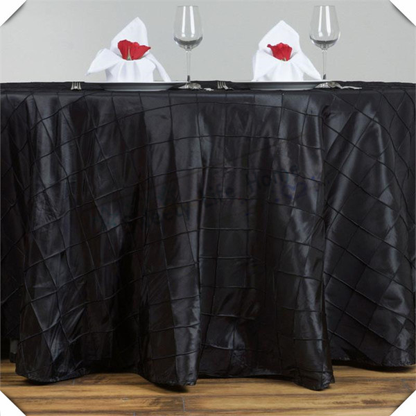 Home textiles 120inch round Free shipping Black Pintuck Taffeta table cloths lattice Rectangle table spread cover for wedding decoration