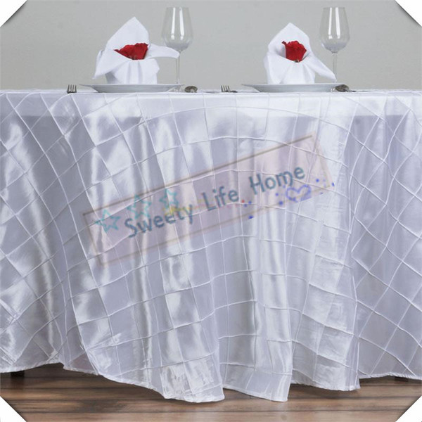 WHITE 305CM round TABLE COVER Free shipping Pintuck Taffeta table cloths lattice Rectangle table spread cover for wedding decoration