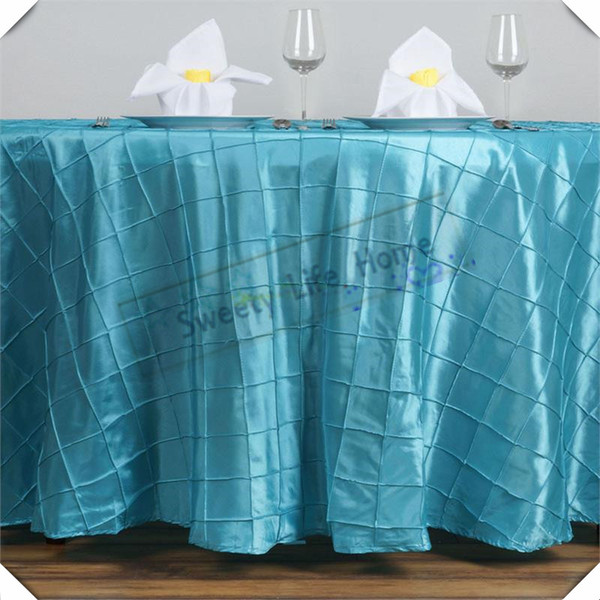 10pcs Turquoise 120inch round Free shipping Pintuck Taffeta table cloths lattice Rectangle table spread cover for wedding decoration