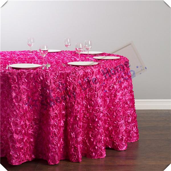 Fuchsia color 90inch Round Free shipping 5pcs 3D Satin Rosette table cloths/ Satin Wedding table cover spread/party Event decorations