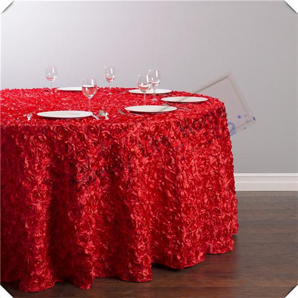 90inch Round Free shipping Red 5pcs 3D Satin Rosette table cloths/ Wedding Rose table cover tablecloths/party Event decorations