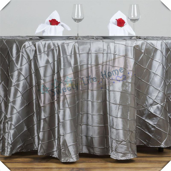 Factory price Nice Silver Free shipping 108inch Pintuck Taffeta table cloths lattice Rectangle table spread cover color can customized