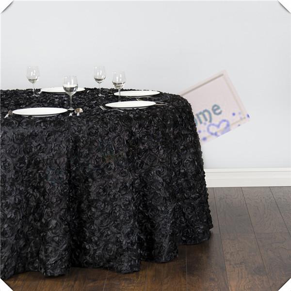 5pcs Black color 3D Satin Rosette table cloths/Wedding Rose table cover table cloths/108inch round cloths