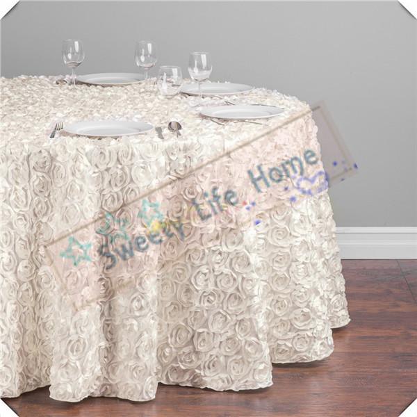 Free shipping Cheap 3D Satin Rosette table cloths/Banquet table cover table cloths/108inch round Ivory cloths for event