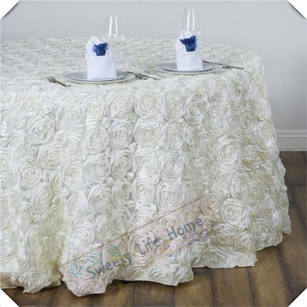 Cream color satin table cover 3D Satin Rosette table cloths/Encryption Rose Banquet table cover tablecloths/108inch round spread