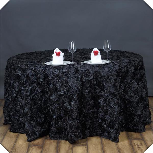 Free shipping 3D Satin Rosette table cloths/Black color Encryption Rose Banquet table cover tablecloths/108inch round spread