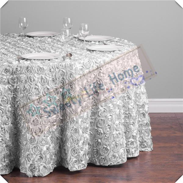 Wholesales price Free shipping 5pcs 3D Satin Rosette table cloths/Silver Wedding Rose table cover tablecloths/305CM round cloth