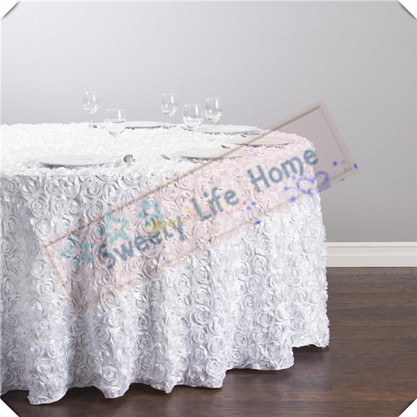 Free shipping 5pcs White color 3D Satin Rosette table cloths/Wedding Rose table cover tablecloths/120inch round cloth